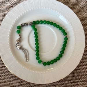 Green Agate Tesbih With Silver Tassel